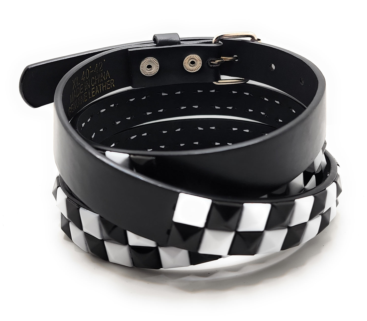 White and Black Checker 2-Row Pyramid Studded Belt Punk