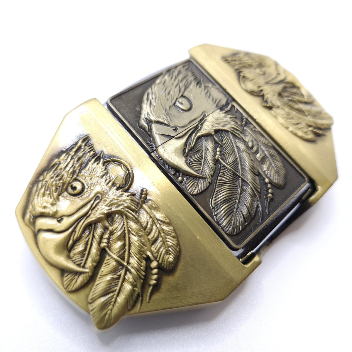 Triple Eagle Bronze Lighter Belt Buckle / Flip Style Lighter Holder Bu