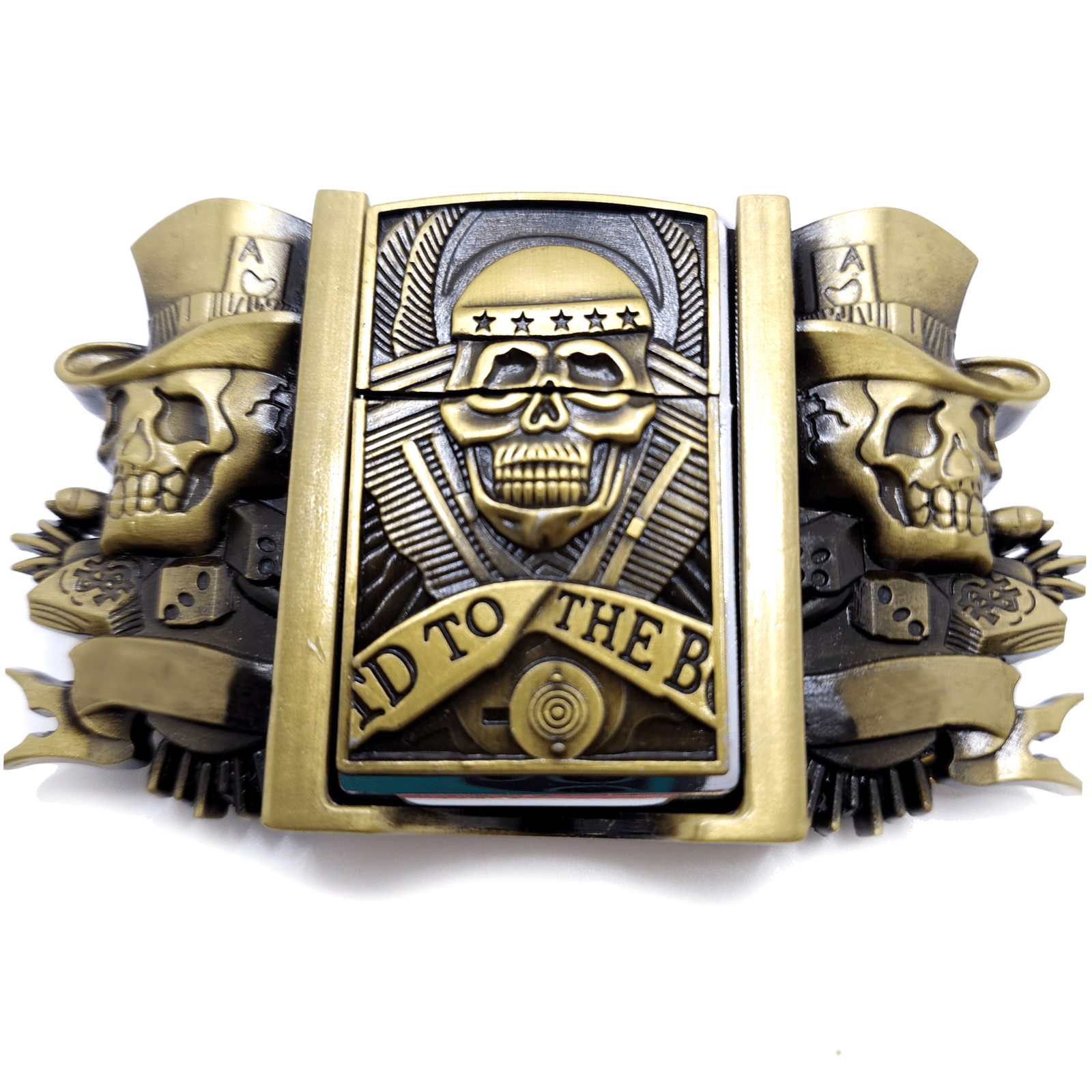 cigarette lighter belt buckle Triple Joker Skulls Bronze Lighter Belt Buckle with Smiling Skull Lighter Holder Buckle cigarette lighter belt buckle Triple Joker Skulls Bronze Lighter Belt Buckle with Smiling Skull Lighter Holder Buckle