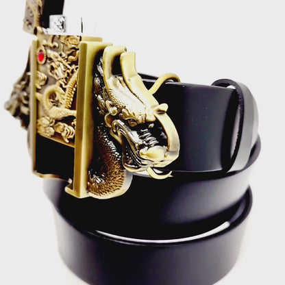 Dual Dragons Gold Lighter Belt Buckle / Push Button Lighter Holder Buckle