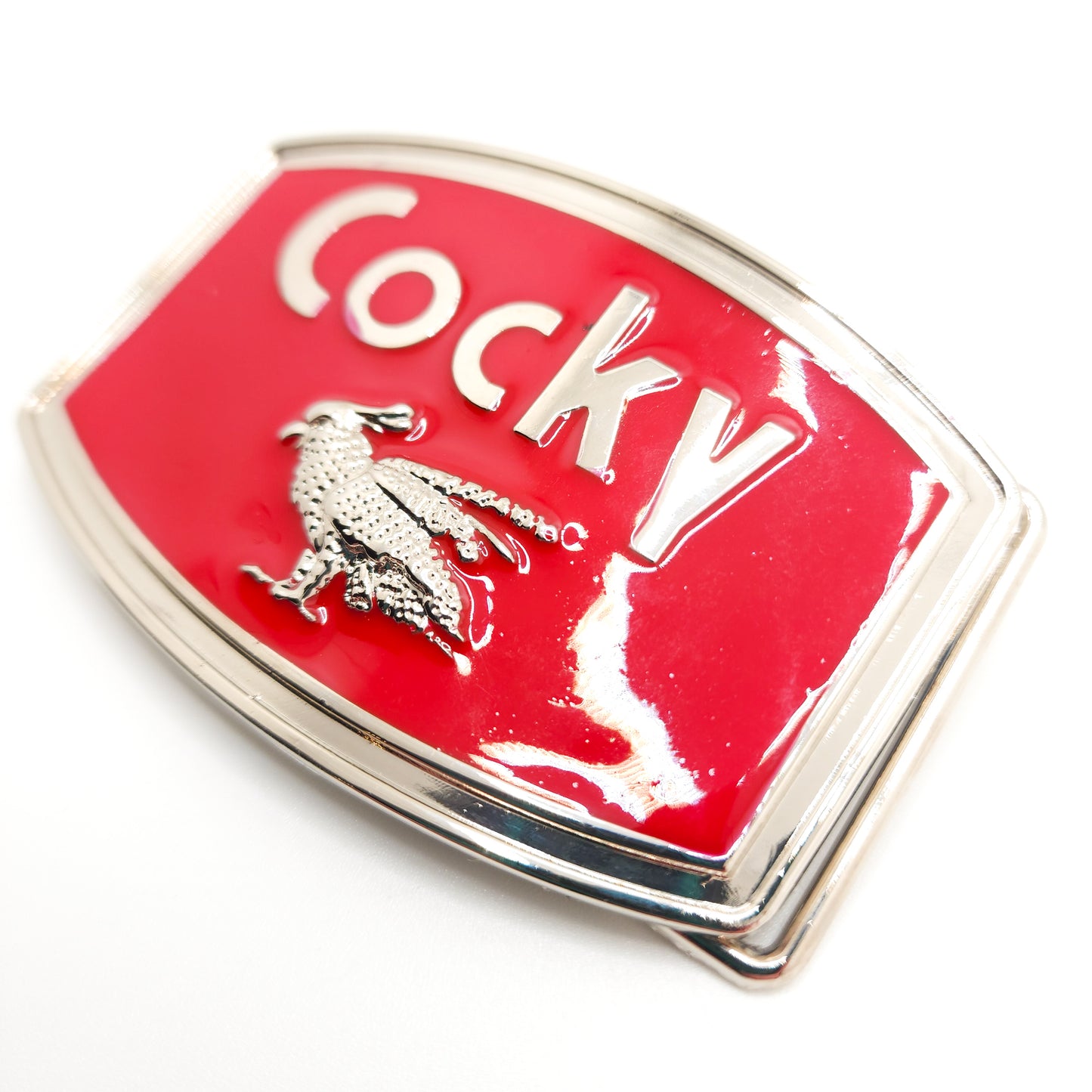 Funny Cocky Rooster Belt Buckle Red Enamel