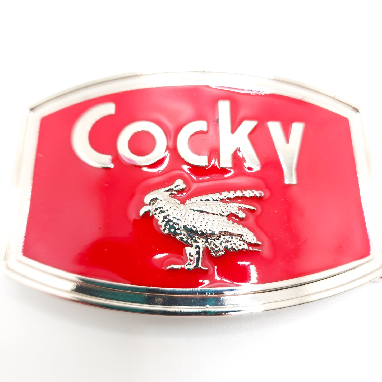 Funny Cocky Rooster Belt Buckle Red Enamel
