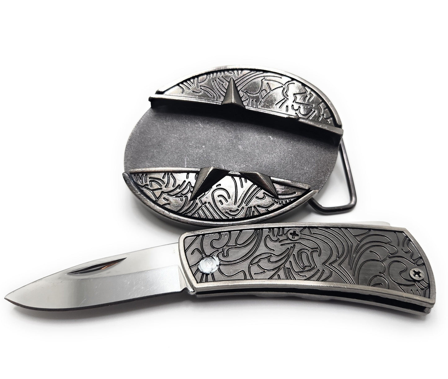 Silver Star Folding Knife Belt Buckle