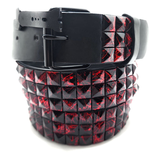 Red Fire & Black Checkered Pyramid Studded Belt Punk