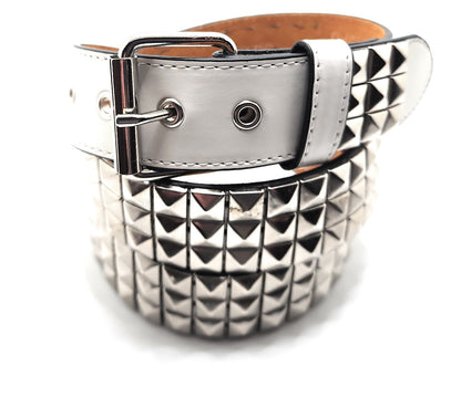 Stitched White Leather Belt with Silver Studs Punk