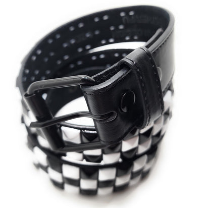 Stitched Black White Checkered Leather Belt Punk