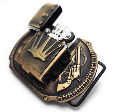 Crown & Revolvers Lighter Belt Buckle Bronze Lighter Holder