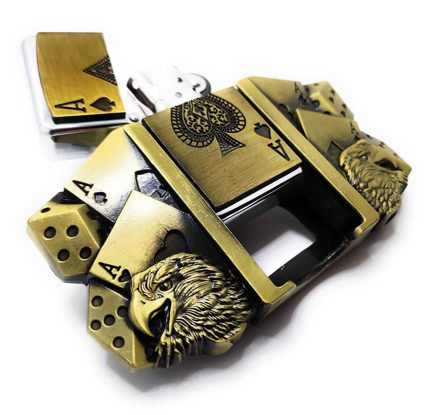 Aces Dice Eagles Lighter Belt Buckle Lighter Holder WITH Ace of Spades LIGHTER