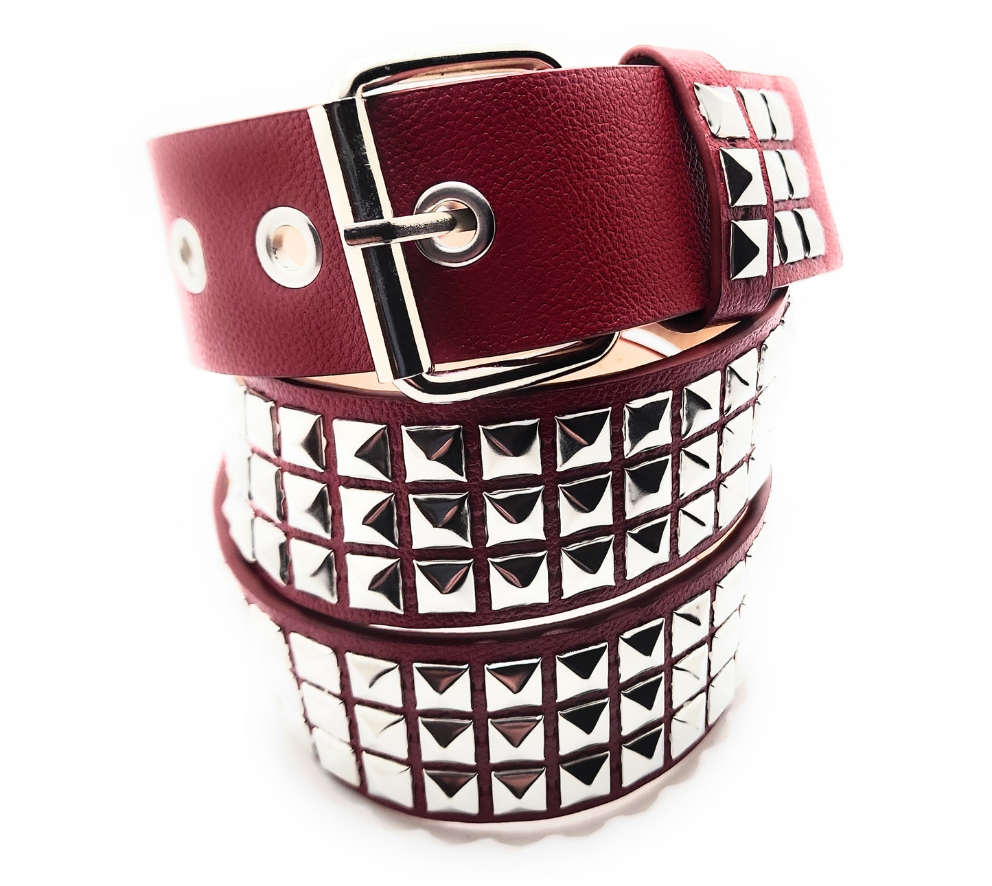 Silver on Dark Red Studded Belt Trim-to-Fit