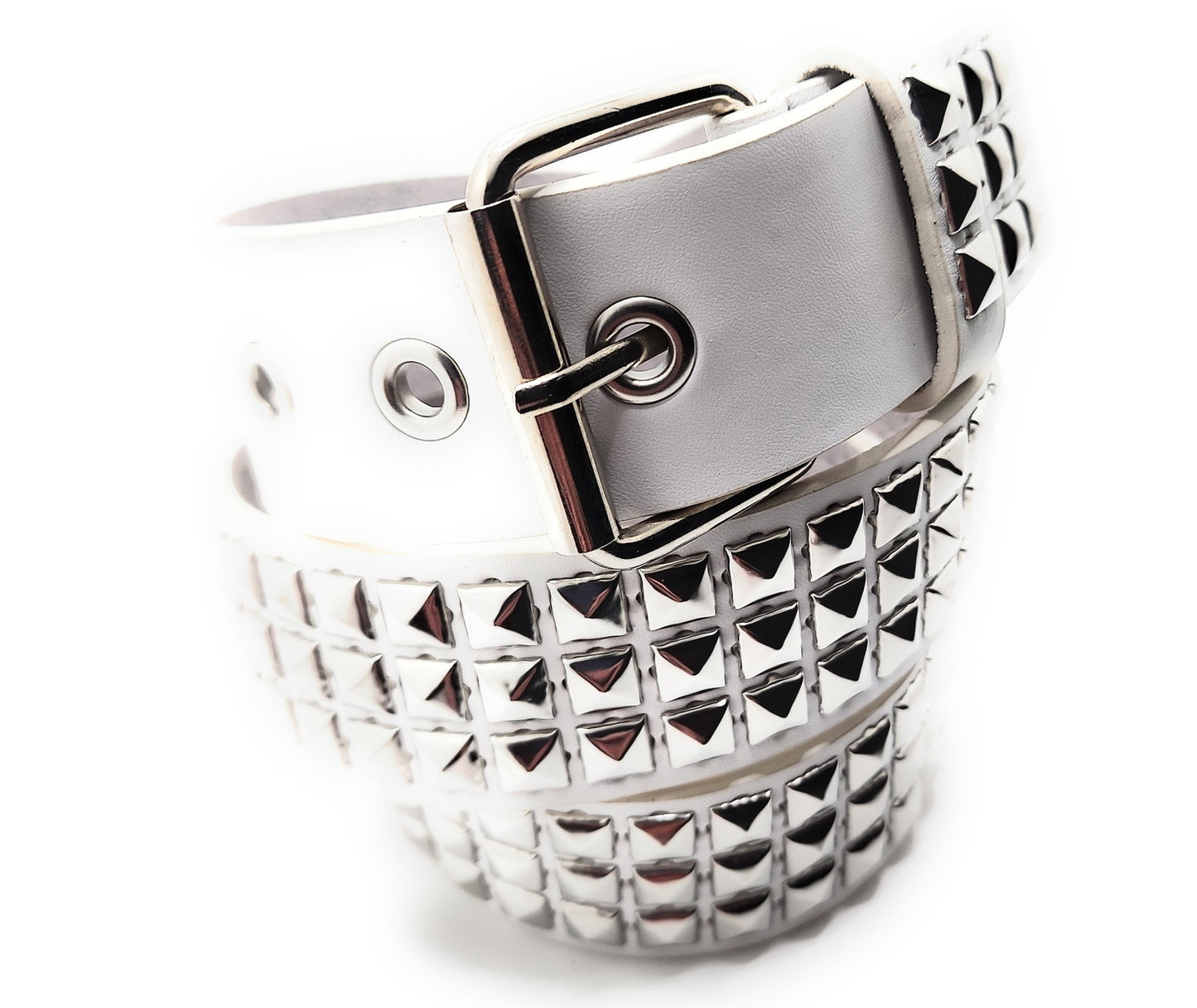 Silver on White Studded Belt Trim-to-Fit Punk