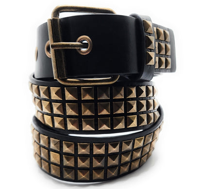 Brass on Black Pyramid Studded Belt Trim-to-Fit Punk