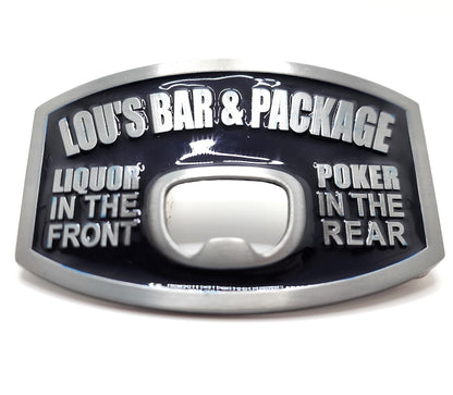 Lou's Bar & Package Belt Buckle Bottle Opener