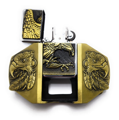 Hebilla de cinturón de encendedor de bronce Triple Eagle/hebilla de soporte de encendedor de estilo Flip