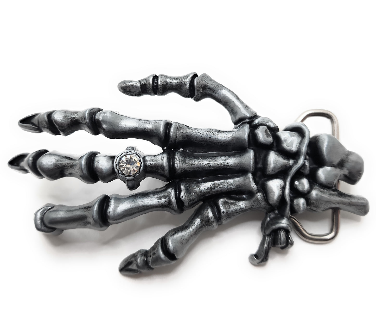 Skeleton Hand with Diamond Ring Belt Buckle