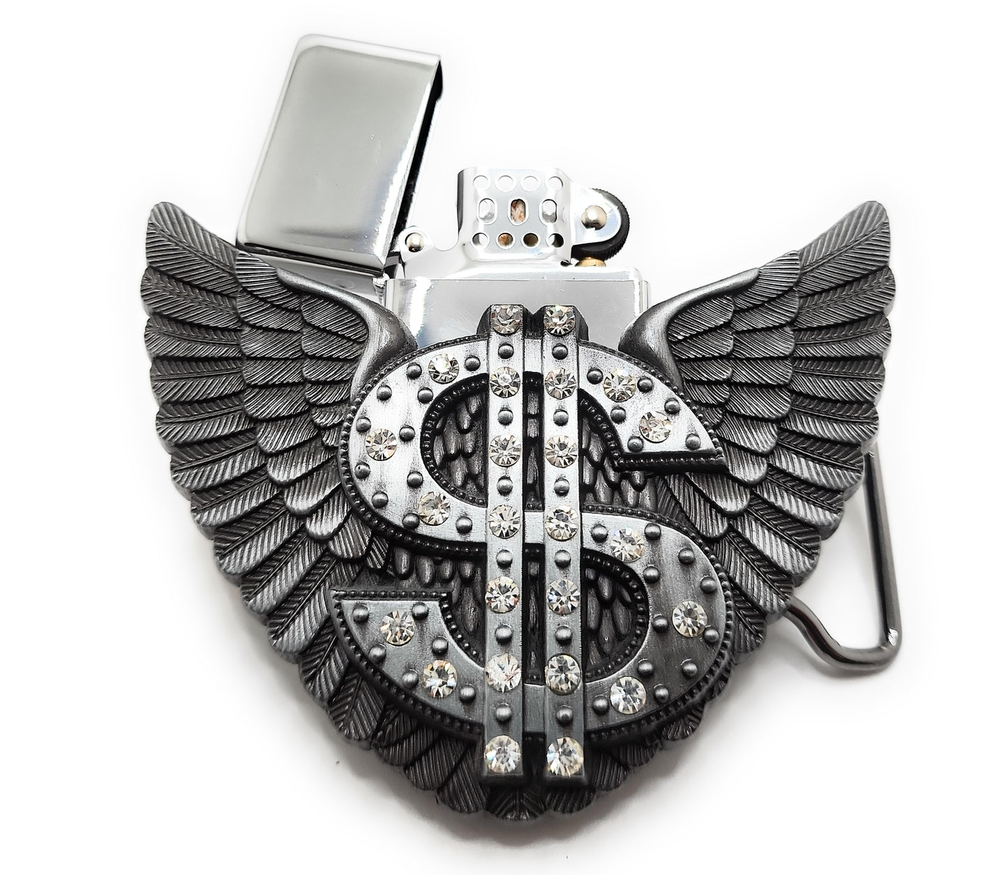 Blinged Dollar Sign with Wings Lighter Belt Buckle