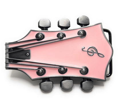 Pink Guitar Belt Buckle Metal / Pink Guitar Headstock Belt Buckle