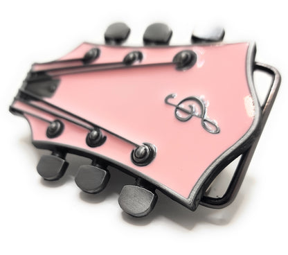 Pink Guitar Belt Buckle Metal / Pink Guitar Headstock Belt Buckle