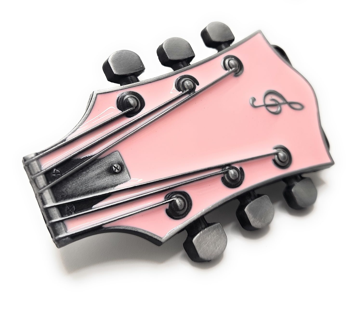 Pink Guitar Belt Buckle Metal / Pink Guitar Headstock Belt Buckle