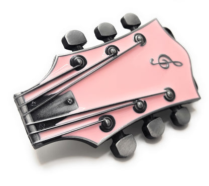 Pink Guitar Belt Buckle Metal / Pink Guitar Headstock Belt Buckle