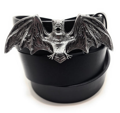 3D bat wings belt buckle on black leather belt