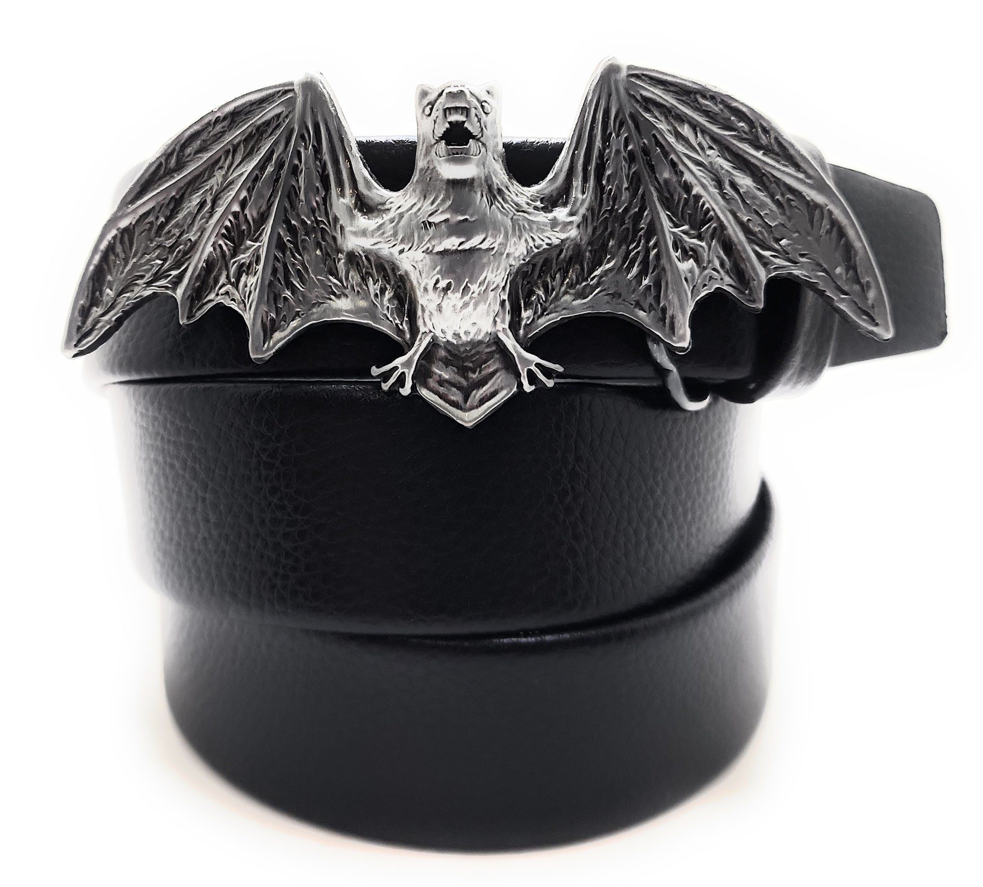 3D Bat Belt Buckle on Padded Leather Trim-to-Fit Belt