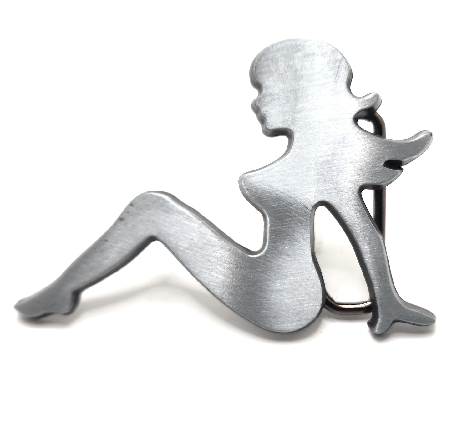 Mudflap Girl Silhouette Belt Buckle Brushed Metal Finish