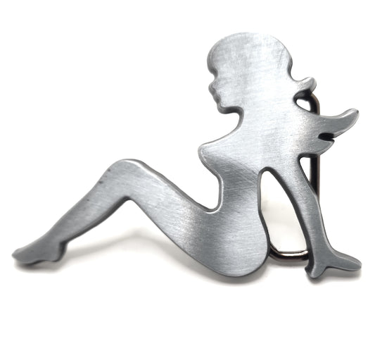 Mudflap Girl Silhouette Belt Buckle Brushed Metal Finish