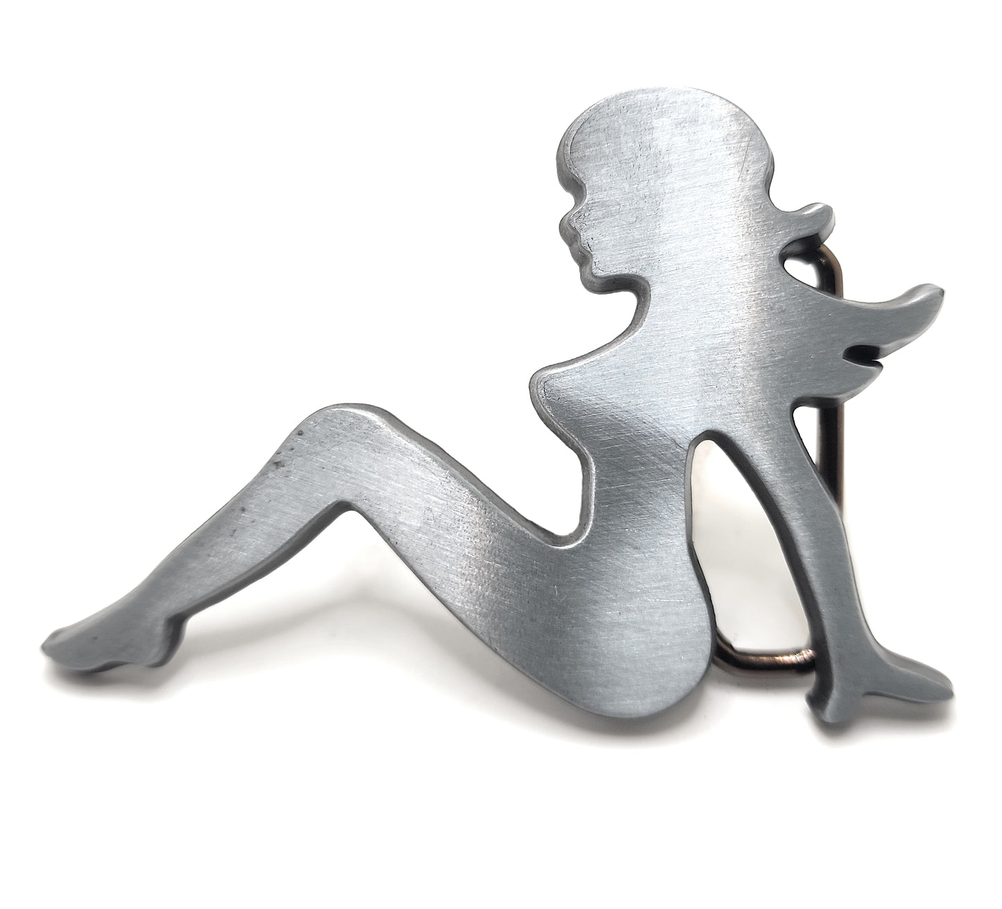 Mudflap Girl Silhouette Belt Buckle Brushed Metal Finish