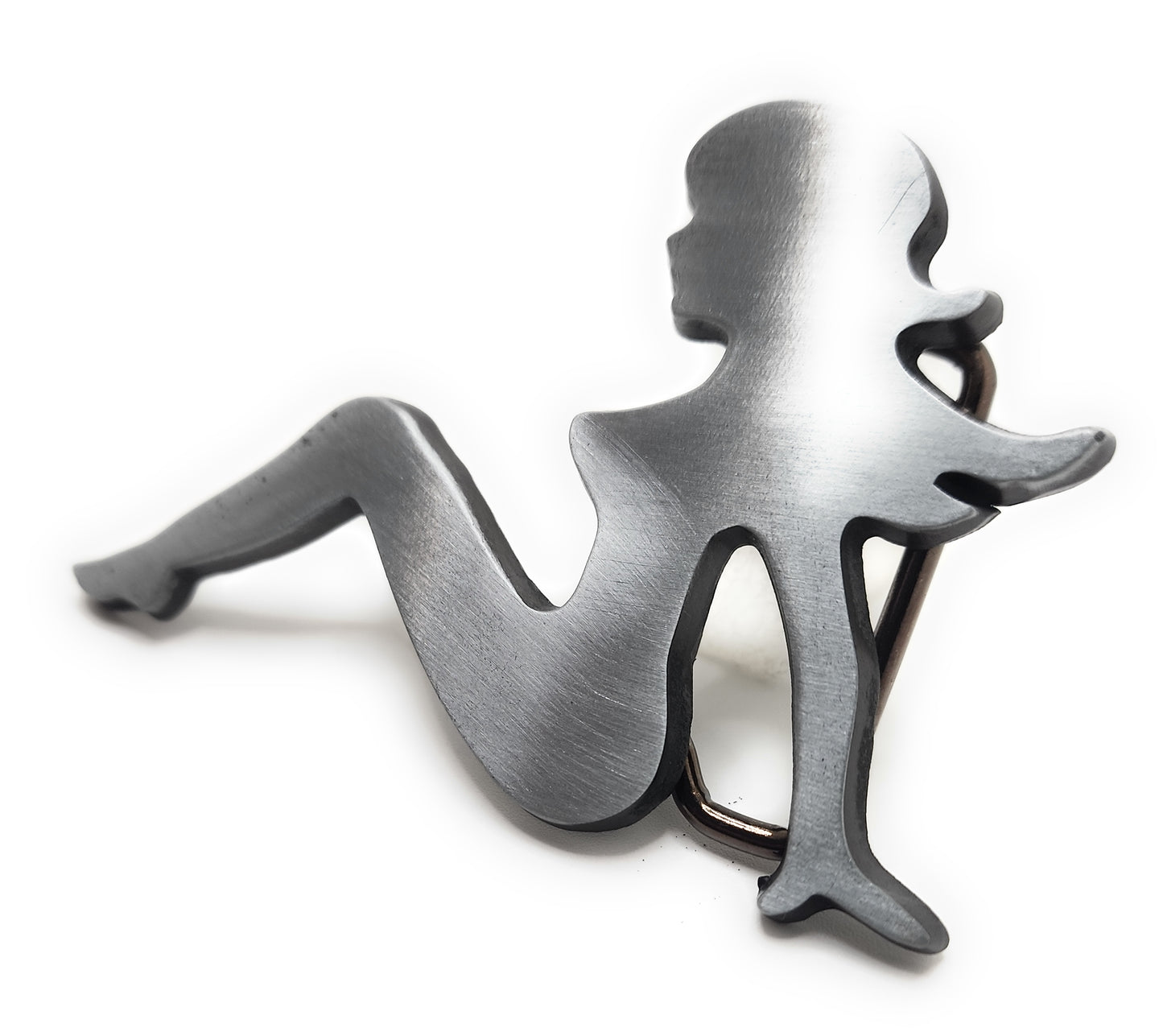 Mudflap Girl Silhouette Belt Buckle Brushed Metal Finish