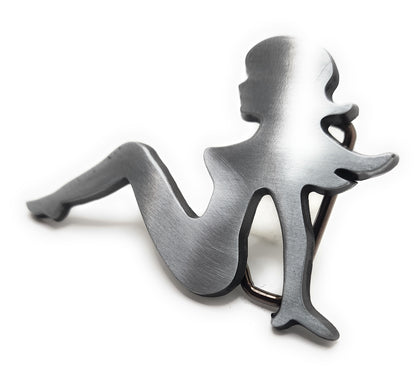 Mudflap Girl Silhouette Belt Buckle Brushed Metal Finish