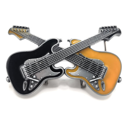 Dual Classic Electric Guitar Belt Buckle – Crossed Rock Guitar Buckle for Musicians, Guitarists & Music Lovers
