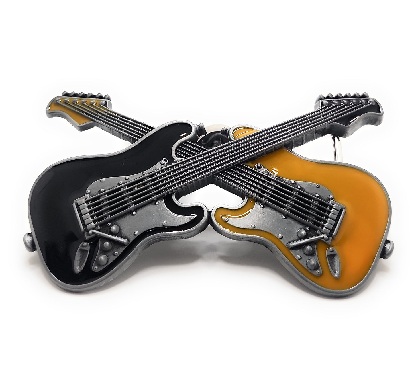Dual Classic Electric Guitar Belt Buckle – Crossed Rock Guitar Buckle for Musicians, Guitarists & Music Lovers