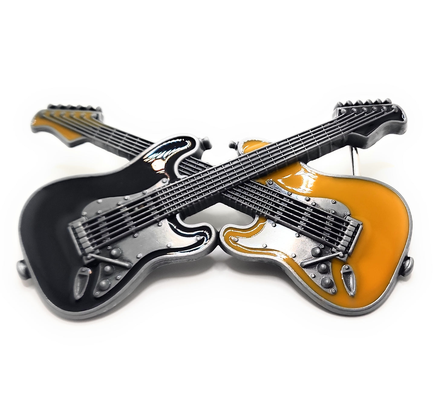 Dual Classic Electric Guitar Belt Buckle – Crossed Rock Guitar Buckle for Musicians, Guitarists & Music Lovers