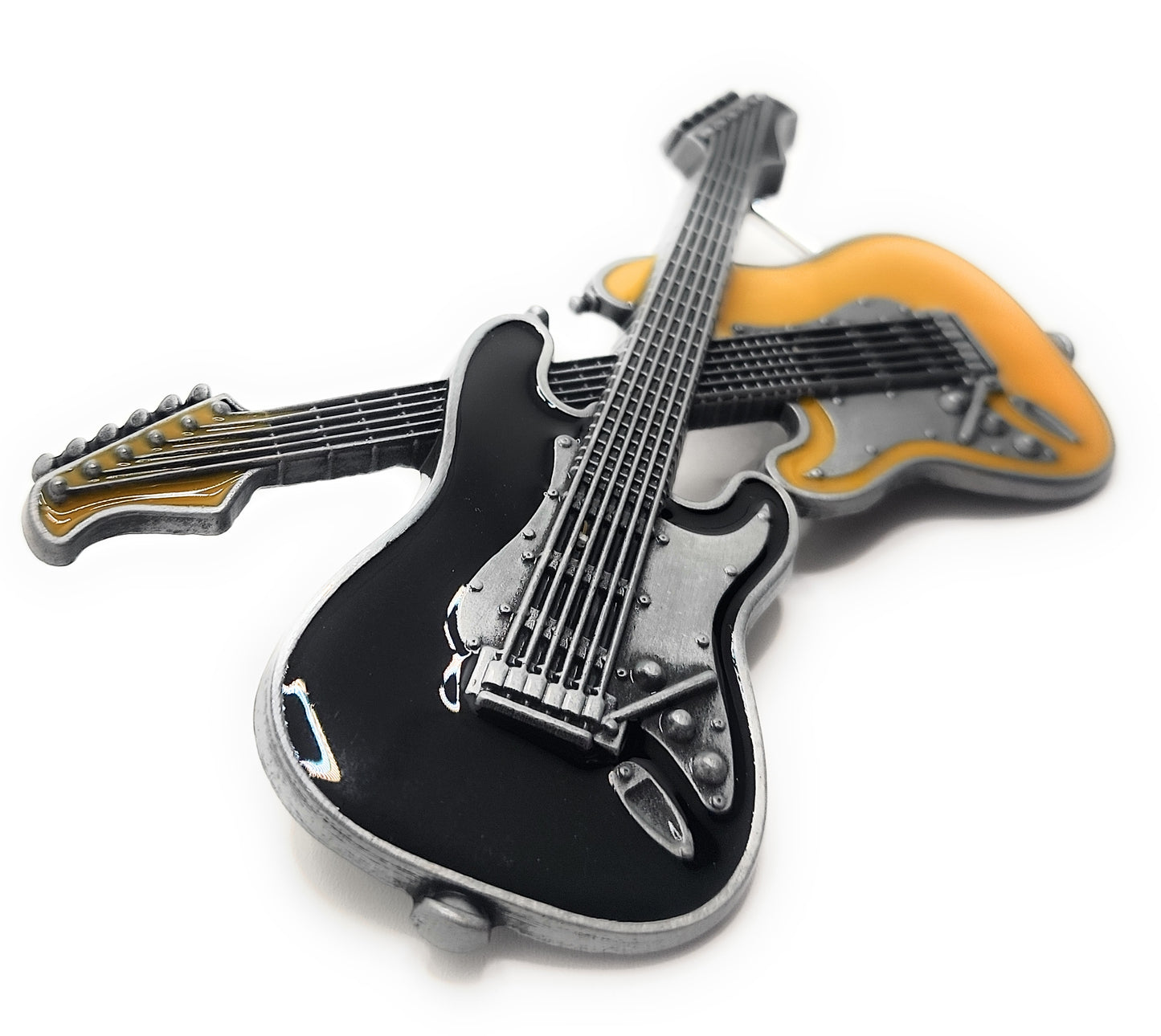 Dual Classic Electric Guitar Belt Buckle – Crossed Rock Guitar Buckle for Musicians, Guitarists & Music Lovers