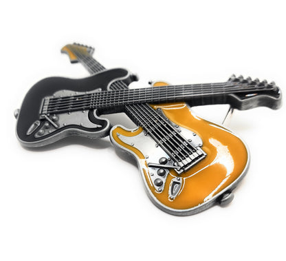 Dual Classic Electric Guitar Belt Buckle – Crossed Rock Guitar Buckle for Musicians, Guitarists & Music Lovers