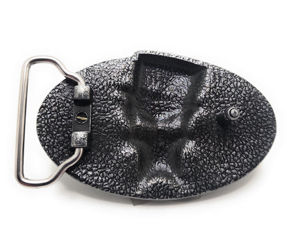 Skull Poker Belt Buckle – Grinning Top Hat Skull with Cards and Dice Gothic Casino Gambler Statement Buckle