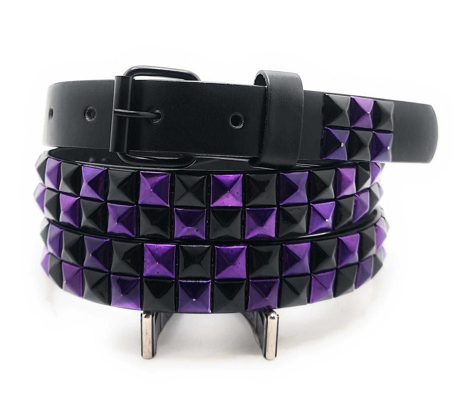 Metallic Purple and Black Checker 2-Row Pyramid Studded Belt Punk