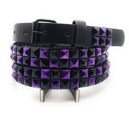 Metallic Purple and Black Checker 2-Row Pyramid Studded Belt Punk