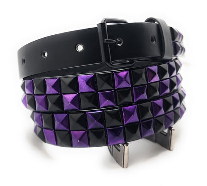 Metallic Purple and Black Checker 2-Row Pyramid Studded Belt Punk