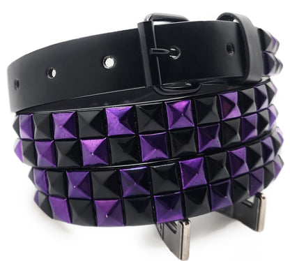 Metallic Purple and Black Checker 2-Row Pyramid Studded Belt Punk