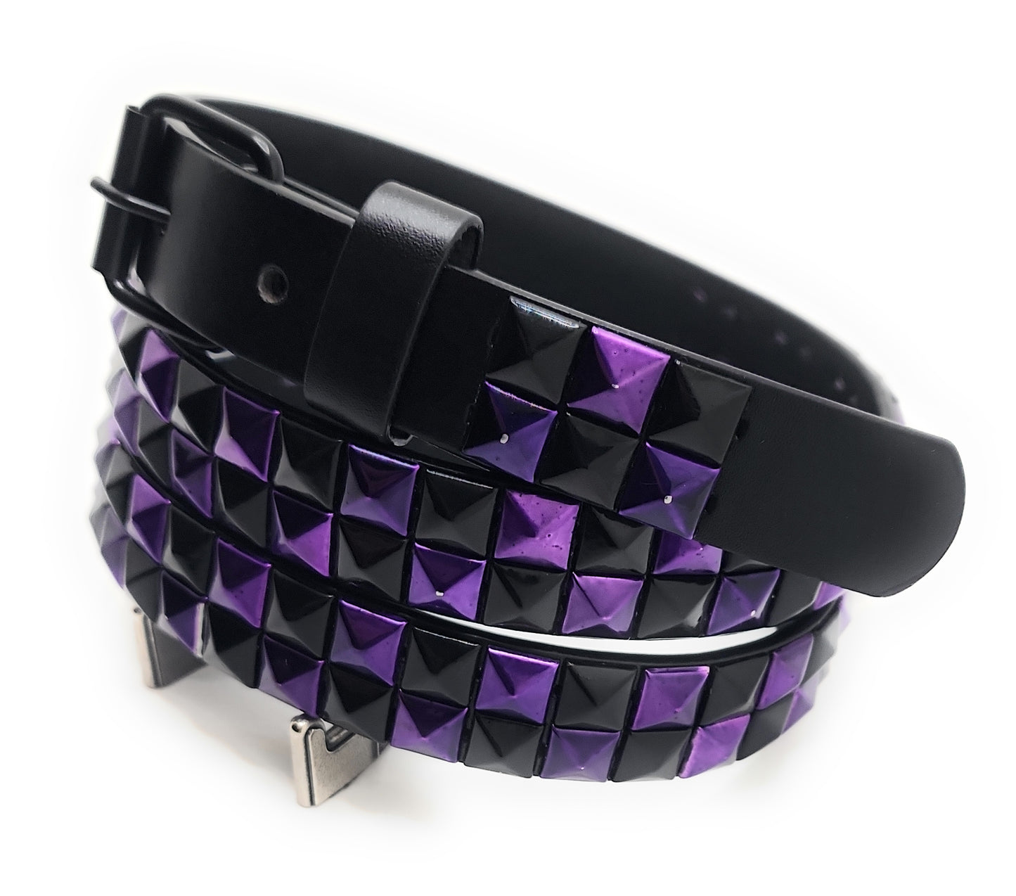 Metallic Purple and Black Checker 2-Row Pyramid Studded Belt Punk