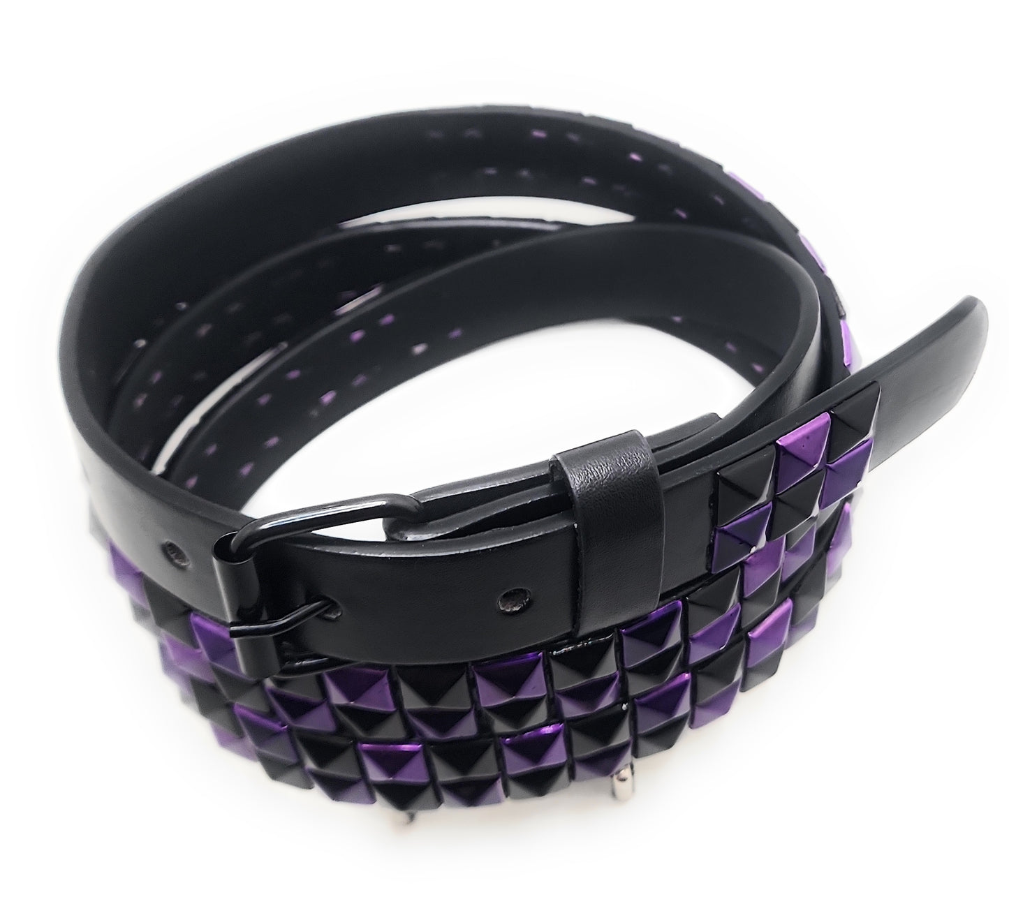 Metallic Purple and Black Checker 2-Row Pyramid Studded Belt Punk