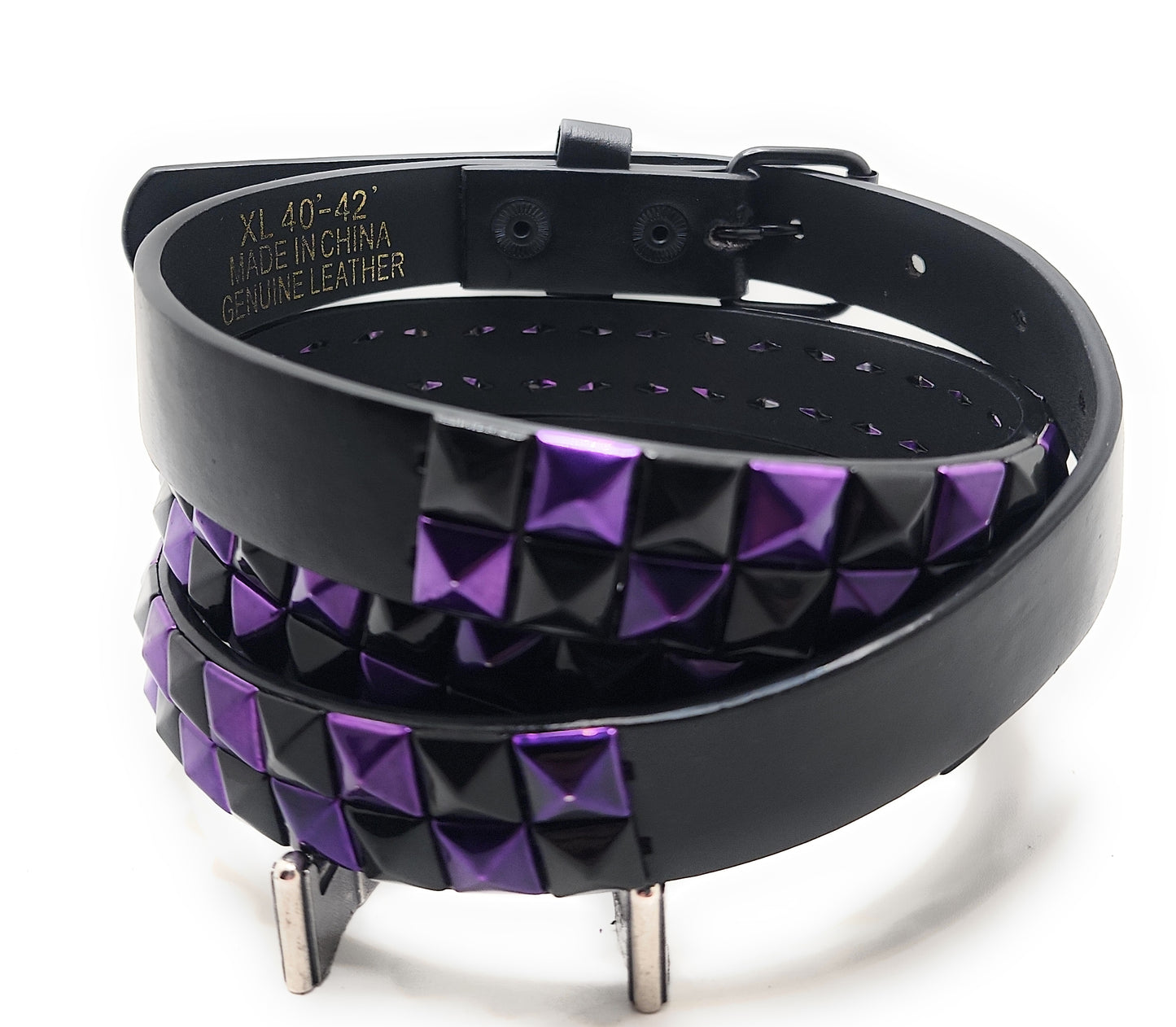Metallic Purple and Black Checker 2-Row Pyramid Studded Belt Punk