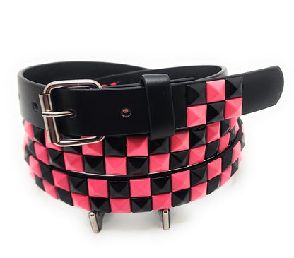 Pink and Black Checker 2-Row Pyramid Studded Belt Punk