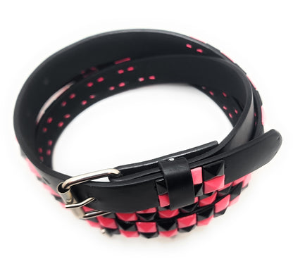 Pink and Black Checker 2-Row Pyramid Studded Belt Punk