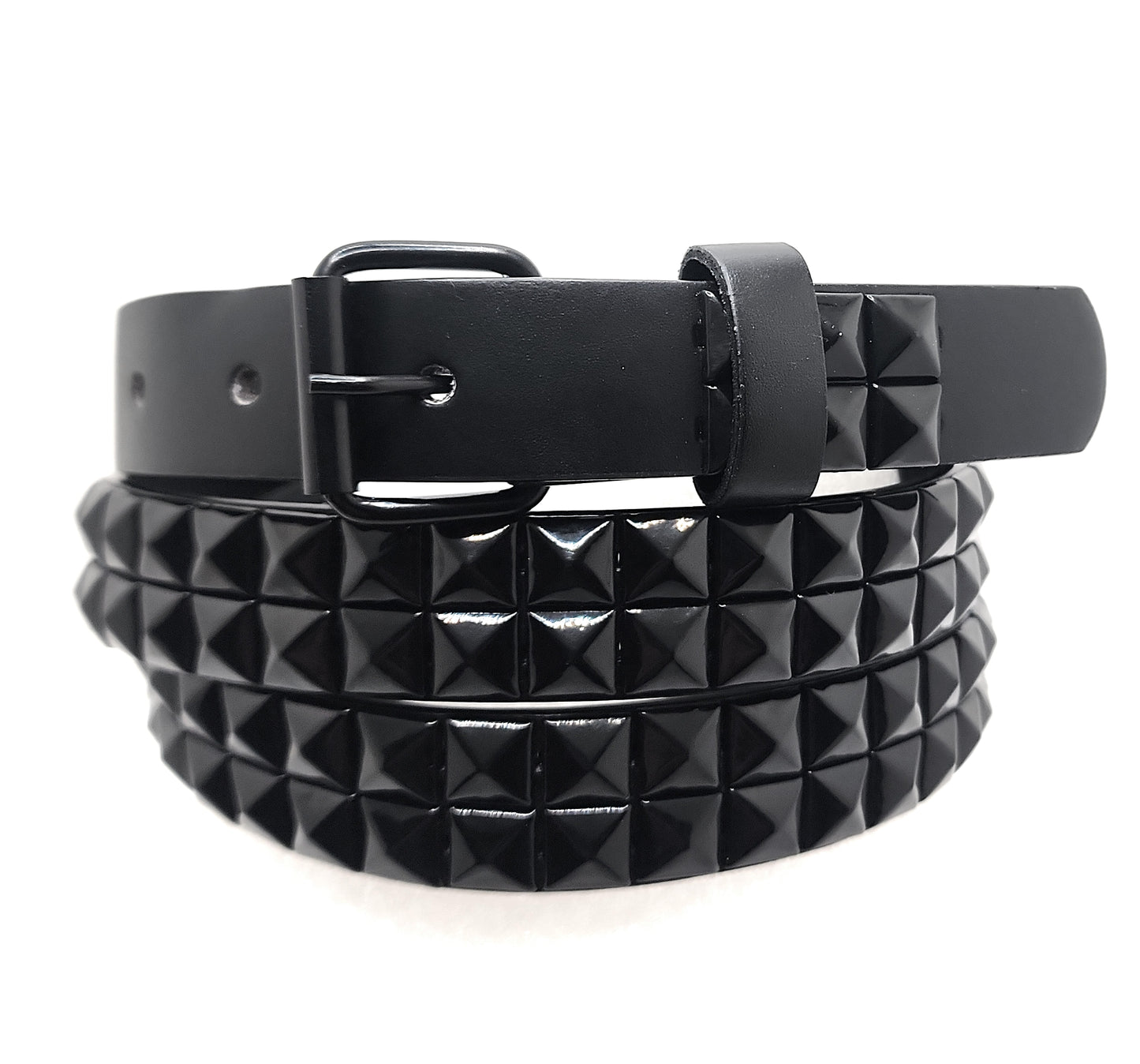 All Black 2-Row Pyramid Studded Belt Punk