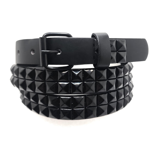 All Black 2-Row Pyramid Studded Belt Punk