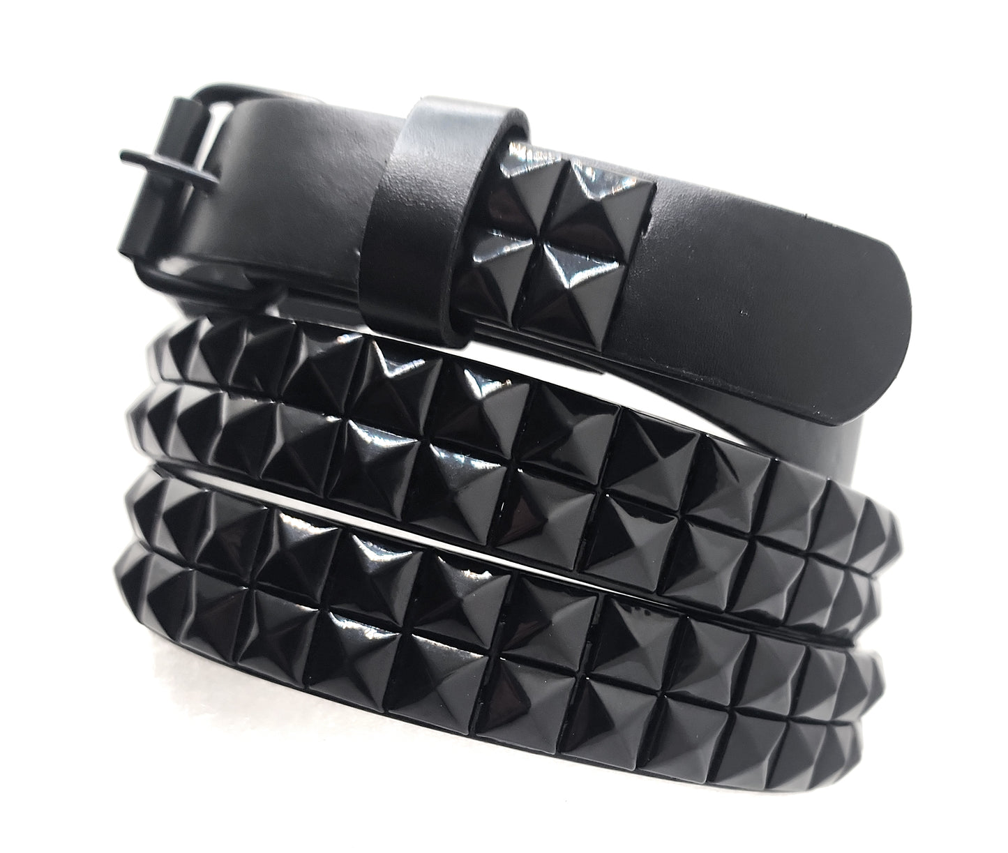 All Black 2-Row Pyramid Studded Belt Punk