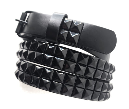 All Black 2-Row Pyramid Studded Belt Punk