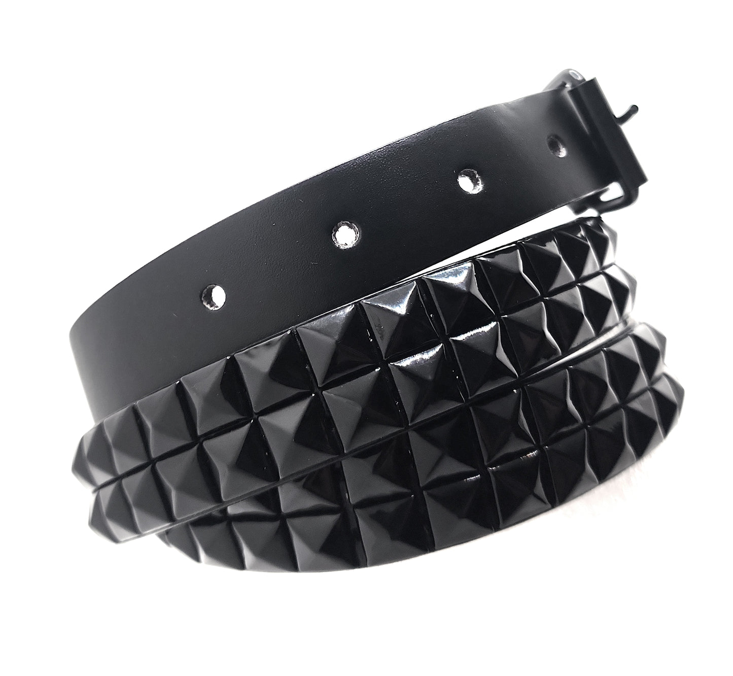 All Black 2-Row Pyramid Studded Belt Punk